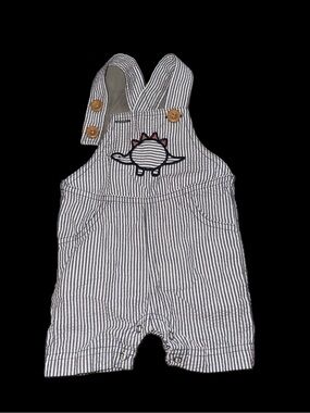 Gymboree Navy & White Striped Baby Overalls with Dino Detail
